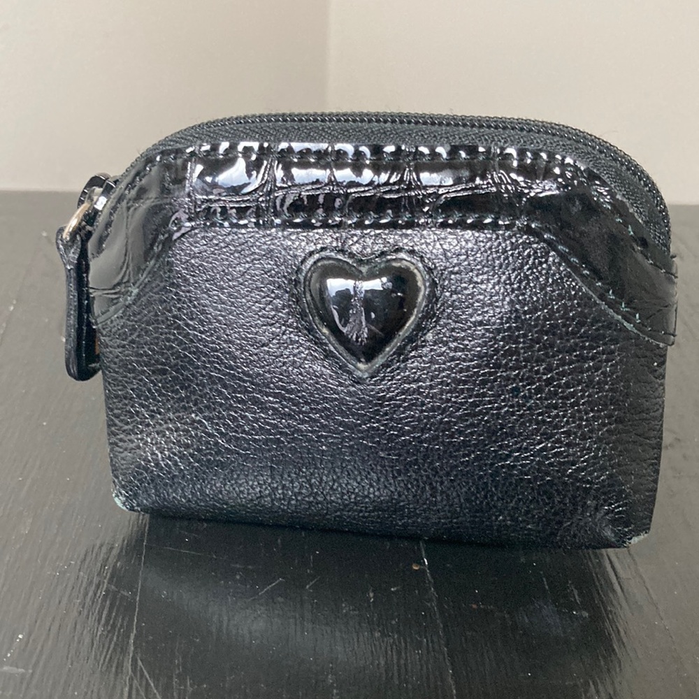 Brighton Change Purse Black Pebbled Leather Brown Croc Embossed Excellent